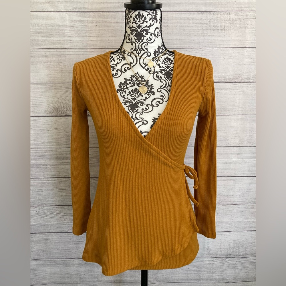 Old Navy | Women’s Ribbed V-Neck Long Sleeve Blouse Rustic Orange